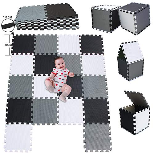 MSHEN Tappeto Puzzle con Certificato CE e Certificazione in Soffice Schiuma Eva | Tappeto da Gioco per Bambini | Tappetino Puzzle...dimensione1.62 mq,bianco-nero-grigio-010412g18