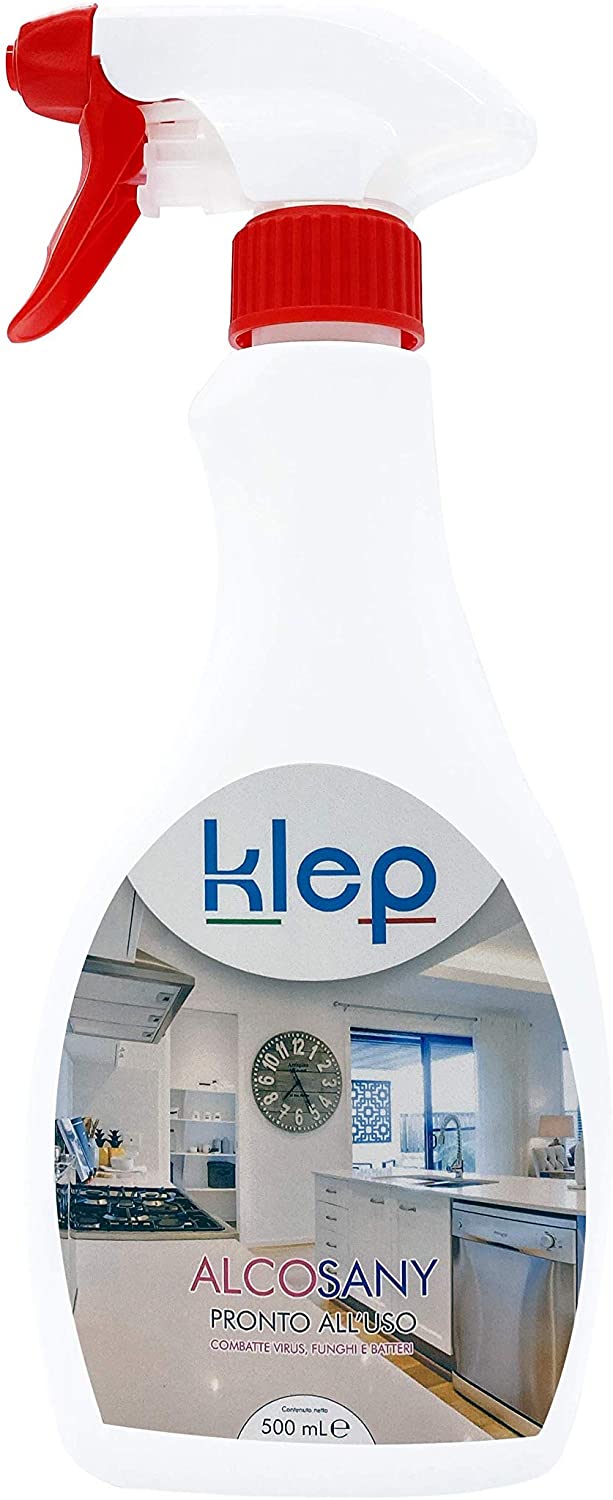 KLEP - Detergente, Igienizzante, Sanificante per Uso Domestico, Alco sany Pronto all'Uso combatte Virus, Funghi e batteri in casa (500 ML)