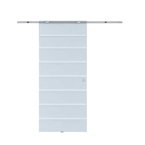 HOMCOM Porta Scorrevole Interna in Vetro Smerigliato e Satinato con Binario B3 in Alluminio per Bagno Cucina Studio Vetro 205x 90x 0,8cm