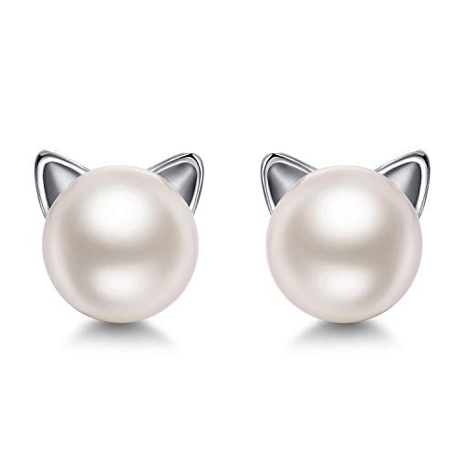 jiamiaoi Orecchini di gatto donne 100% 925 orecchini di perle d'argento vero gatto orecchini, orecchini d'argento per le ragazze, orecchini di gatto carino, regalo per le ragazze