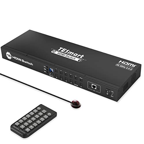 TESmart Switch HDMI Ultra HD 16x1 HDMI Switch 4K @ 60Hz Supporto Full HD1080P 3D per Xbox One,PS4/PS3,HDTV,Blu-Ray, DVD/DVR Player,TV (nero)