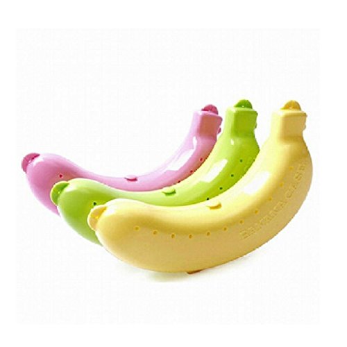 STONCEL 3X Plastic Travel Outdoor Banana Shape Case Holder Carrier Box Contenitore per frutta Storage (rosa / verde / giallo)