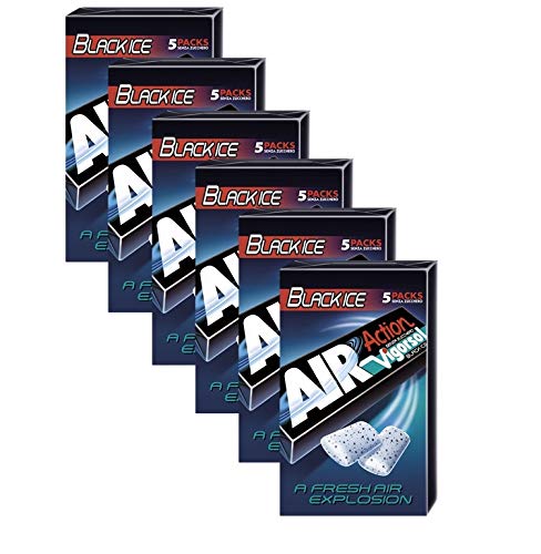 Vigorsol Air Action Gomme da Masticare Senza Zucchero Multipack Stick, Chewing Gum Gusto Black Ice Menta e Liquirizia, 6 Confezioni da 5 Stick, 30 Stick in Totale