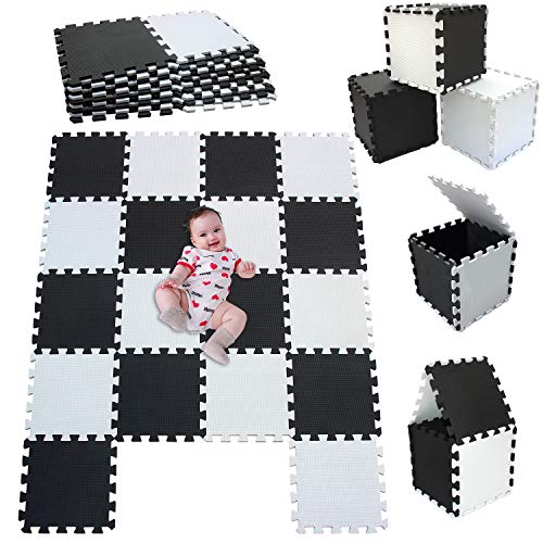 MSHEN Tappeto Puzzle con Certificato CE e Certificazione in Soffice Schiuma Eva | Tappeto da Gioco per Bambini | Tappetino Puzzle...dimensione1.62 mq,bianco-nero-0104g18