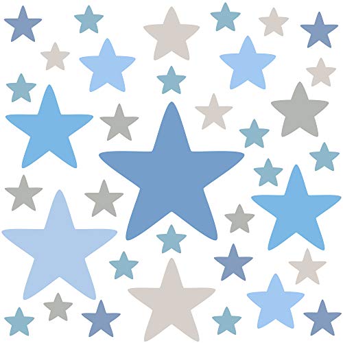 PREMYO Set 36 Adesivi Murali Bambini Stelle - Wall Stickers Muro Cameretta - Decorazione Parete Camera da Letto Blu