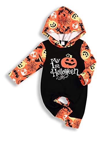 Halloween Baby Boy Girl Dress My First Halloween Pumpkin Felpa con cappuccio Body Body One Piece Tuta Zucca 12 mesi