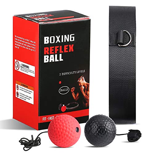 Pallina Boxe Palla da Boxe Reflex Palla da Boxe con 2 Livelli di difficoltà con Fascia per Capelli, Allenamento Boxe Adatta per Reazione, velocità di Pugno Reflex Ball Boxe, Fight Ball Boxing