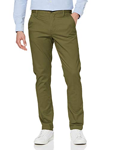 Marchio Amazon - MERAKI Pantaloni Slim Fit in Cotone Uomo, Verde (Khaki), 34W / 32L, Label: 34W / 32L