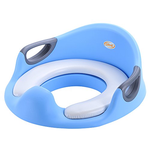 QHYK Riduttori WC per Bambini, Bambino Allenatore Vasino Sedile del water, Secure Base antiscivolo, Corrimano su entrambi i lati, Toilette Trainer con Cuscino Tenero, Blu