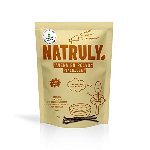 NATRULY Farina d'Avena Aromatizzata alla Vaniglia Avena in Polvere BIO Senza Zucchero, Senza Glutine, 1 KG (prima Natural Athlete)