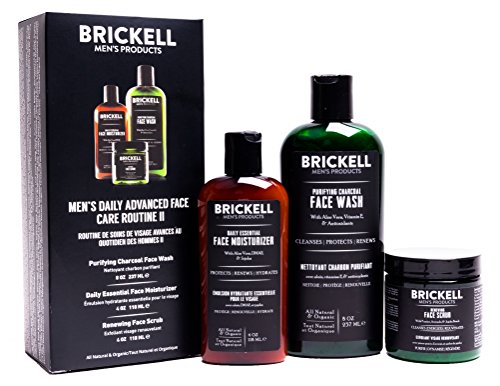 Brickell Men's Set per la cura quotidiana del viso - Detergente viso al carbone attivo + Crema esfoliante + Lozione idratante per il viso - Naturale e Organica
