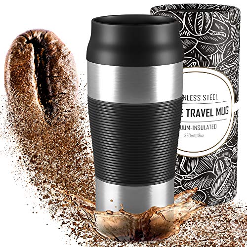 Tazza termica da viaggio per caffè | 360ml thermos isolato | acciaio inox senza BPA, a doppia parete, chiusura sottovuoto + lavabile in lavastoviglie | tazzina da tè | tazza da caffè riutilizzabile