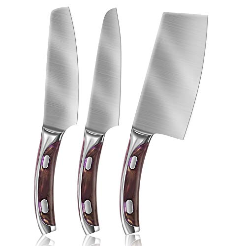 KEPEAK Coltello da Cucina, Coltelli da Cucina Affilati in Acciaio Inossidabile di Diverse Dimensioni con Impugnatura Confortevole, Coltello da Cucina Antiruggine per Cucina/Ristorante (3pcs)