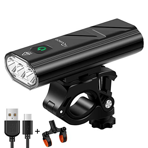 Ryaco Luci per Bicicletta 2400 lumens con Funzione Power Bank 5200mAh, Luci Bicicletta LED Ricaricabili USB 4 modalità, Luce Bici Anteriore Super Luminoso Luce Bici LED per Bici Strada e Montagna