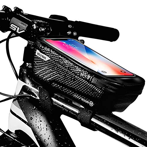 UIHOL Borsa Telaio Bici Anteriore, Borsa da Manubrio Bicicletta con Supporto per Telefono, Custodia per Cellulare Impermeabile con Finestra Touch Screen, per iPhone Samsung Smartphone Fino a 6,5