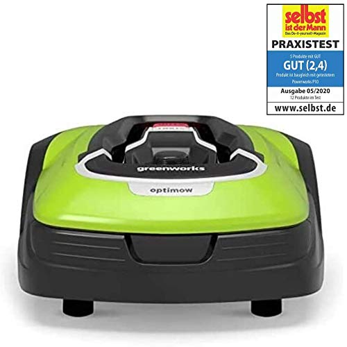 Greenworks Robot Rasaerba Optimow 10 GRL110 (Tosaerba Semovente a Batteria, fino 1000m², fino 35% Pendio, 20-60 mm Altezza Taglio, 70 min Tempo Taglio, Silenzioso con Stazione Ricarica)