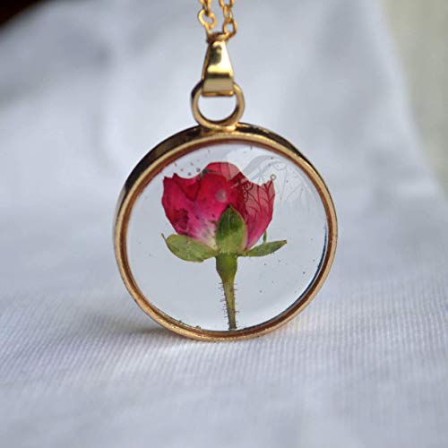 Rosso Rosa Vero Fiori Trasparente Bicchiere Pendente Catena Placcato Oro 18k Collane Amore Romantico