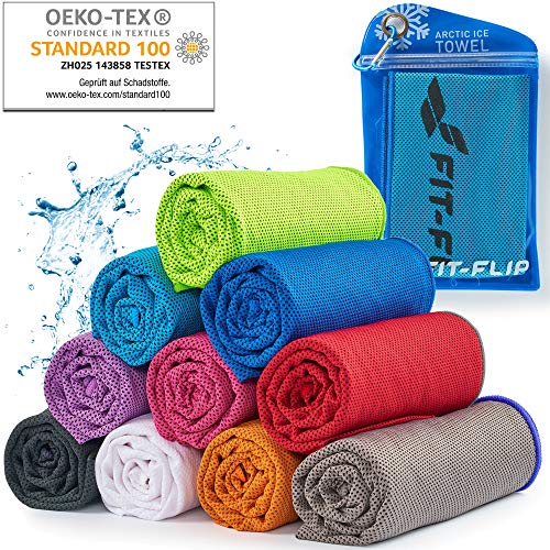 Fit-Flip Cooling Towel per Lo Sport e la Palestra 100x30cm, Asciugamano in Microfibra Come Asciugamano rinfrescante per Corsa, Trekking, Viaggio e Yoga – Colore: Blu - Blu Scuro, Misura: 100x30cm