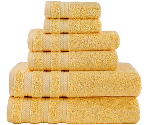 CASA COPENHAGEN Bella, set di 6 asciugamani turchi, include 2 asciugamani da bagno, 2 asciugamani per le mani, 2 panni da bagno 6 Pcs set Giallo irlandese