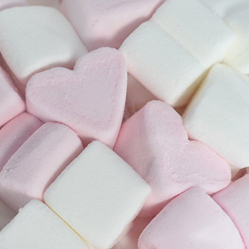 WeddingTree Cuori di marshmallow 1 kg - dolci morbidi per San Valentino o per la festa della mamma - migliore schiuma di zucchero - rosa e bianco - senza grassi e senza glutine