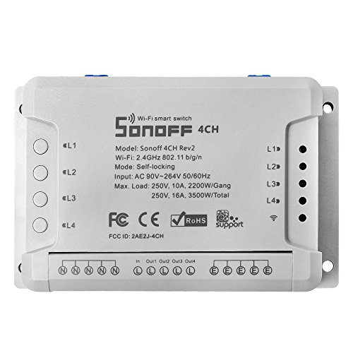 ITEAD Sonoff 4CH R2 WiFi Smart Switch wireless per Smart Home Control quattro elettrodomestici compatibile con Amazon Alexa, Google Assistant, IFTTT, Google Nest