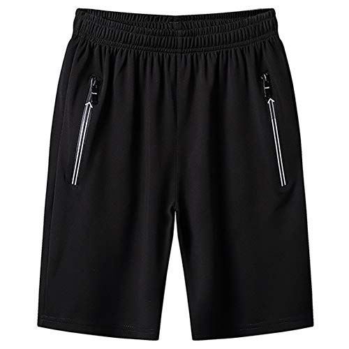 CHYU - Pantaloncini sportivi da uomo, per jogging e allenamento, tasche con chiusura lampo, Uomo, Nero, XXL