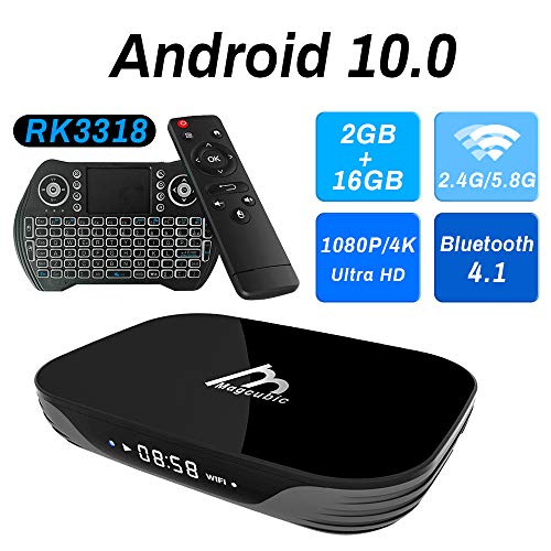 Android TV Box 10.0 2GB RAM 16GB ROM Set Top Box Smart TV Box RK3318 USB 3.0 1080P Ultra HD 4K HDR WiFi 2.4GHz 5.8GHz BT 4.1 Streaming Media Player con Mini Tastiera Senza Fili Retro Illuminata