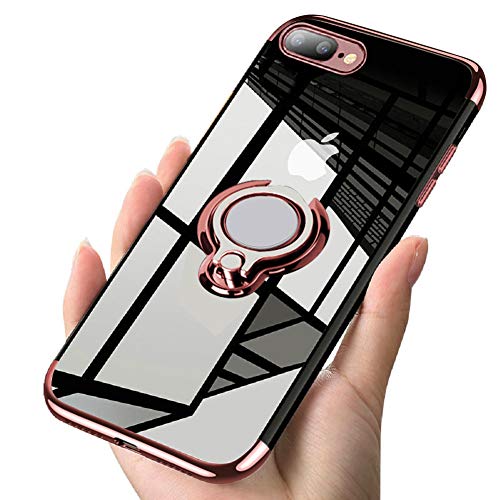 kadixini Custodia Cover per iPhone 7 Plus Trasparente Morbido TPU Protettivo Sottile Case 360° Ring Regolabile Anello Magnetica Supporto Silicone Antiurto Compatibile con iPhone 7PLUS/8PLUS Oro Rosa