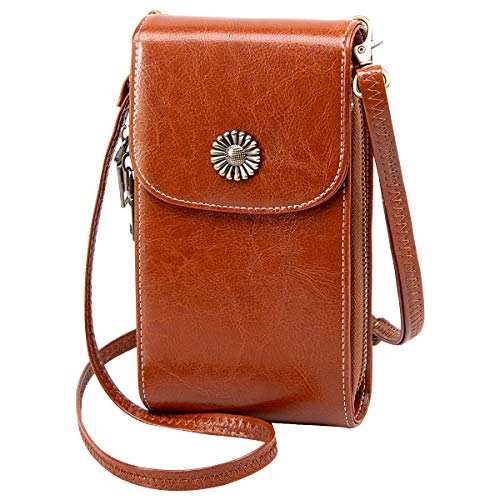 TEUEN Borsa a Tracolla per Cellulare Donna Piccolo Pelle Vera con Tanti Scomparti Borsa Porta Cellulare Tracolla Donna Multitasche, Borsa Portafoglio Donna Tracolla con Cerniera 5 Carte