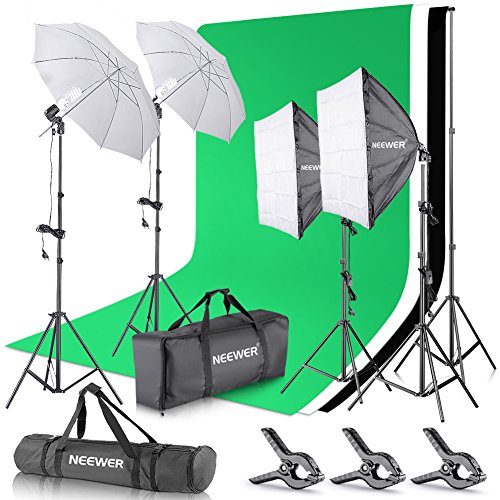 Neewer 2.6x3m/8.5x10piedi Sistema di Supporto per Sfondo Fondale & Kit di Illuminazione Continua 800W 5500K con Softbox Ombrelli per Fotografia di Prodotti, Ritratti e Produzione di Video