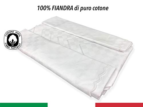 SERVIZIO tovaglia FIANDRA BIANCA puro cotone CON TOVAGLIOLI - Cm. 140x300 + 12 tovaglioli