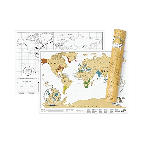 Luckies of London Scratch Map Travel Edition – Mappa del mondo da grattare in formato ridotto – Poster da viaggio personalizzabile – Fabbricata nel Regno Unito