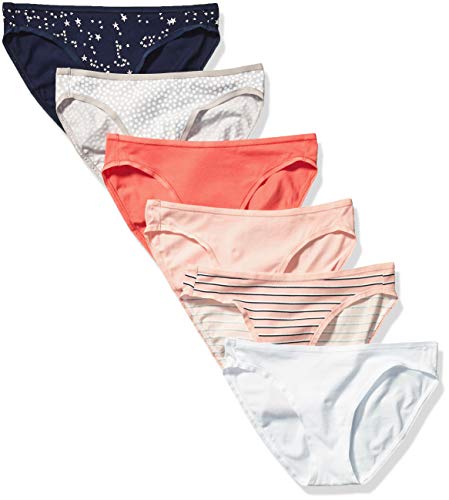 Amazon Essentials 6-Pack Cotton Bikini Underwear Style, Stars & Dots, L
