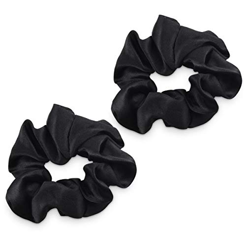 Navaris Elastico per Capelli in Vera Seta 16mm - Set 2x Elastici Scrunchie per Coda Cavallo Chignon Treccia - Fasce Elastiche Pettinature Donna - Nero