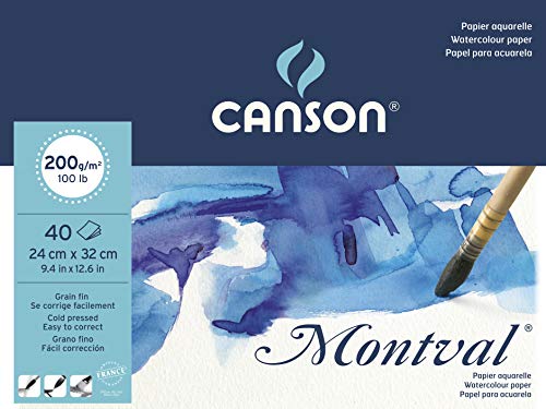 Canson - Carta per acquerelli Montval, colore: bianco naturale 200 g/m² grana fina 24 x 32 cm bianco
