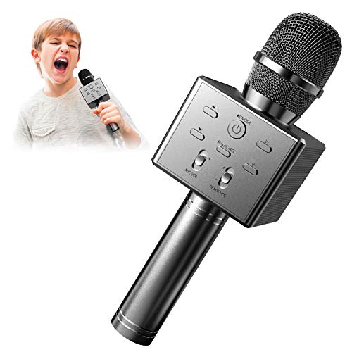 BeTIM Microfono Karaoke Bluetooth Wireless, Bambini Senza Fili Adulti Portatile Karaoke Microfono con Altoparlante Compatibile con Tutti gli Smartphone e PC，per Casa KTV Regalo di Compleanno（Nero）