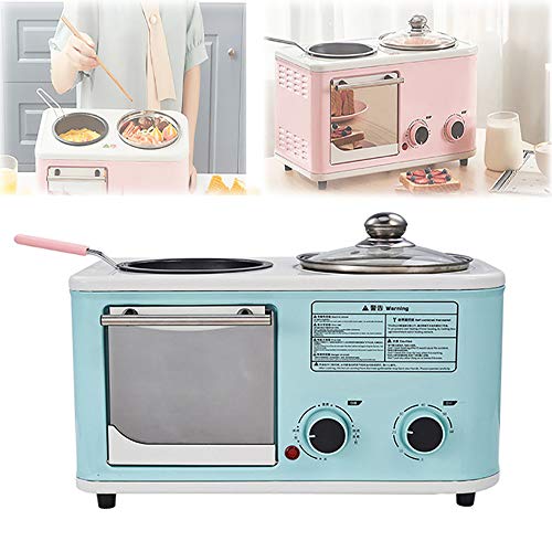 Mini Macchina Elettrica per La Colazione, Domestico 3 in 1 Macchina Prima Colazione, Mini Forno del Pane Forno per La Pizza Padella Tempo E Temperatura Regolabili,Blue