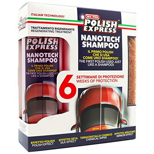 Mafra, Kit Polish Express, Shampoo per Auto, con Formula Nanotech, Dona Lucentezza e Protezione Fino a 6 Settimane, Formato 250ml + Spugna in Omaggio