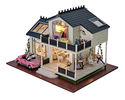 Kit per casa delle bambole fai da te in miniatura, in legno, fatta a mano, modello Villa in Provenza con mobili e carillon ad attivazione vocale