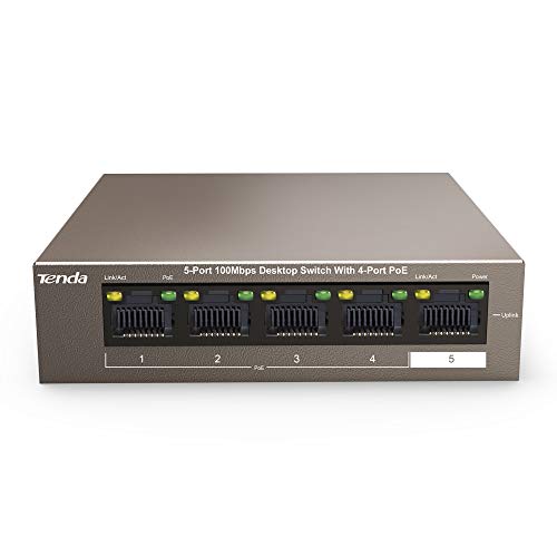 Tenda Poe Switch Ethernet 5-Port 10/100 Mbps, Switch Non Gestite, 4 Porte Poe, 63W, Nessuna Configurazione Necessaria (TEF1105P-4-63W)
