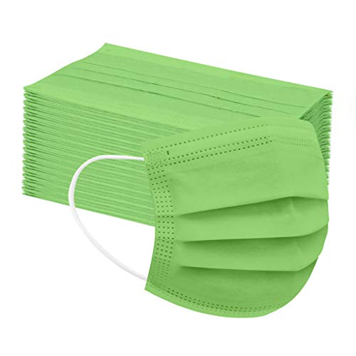 WYXlink 50Pezzi Colore Verde Caramella Tessuto Bocca Face_Mask Viso Visiera per Bambini- 3 Strati Filtro Protettivo Antipolvere Elastico Ear Loop (Verde)
