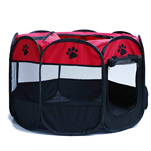 Pet Box Portatile, Tenda da Cucina Pieghevole Lavabile Pet Dog Puppy Cat Cage Kennel Recinzione Ottagonale per Uso Domestico all'aperto (Color : Red)