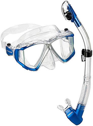 Cressi Liberty Quattro & Epsilon Dry, Premium Snorkeling Combo Set Unisex Adulto, Trasparente/Zaffiro/Argento, Unica