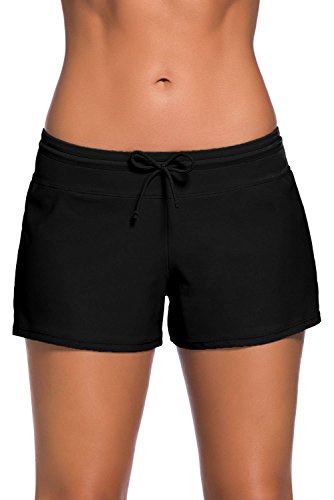 Tmaza Pantaloncini da Bagno Donna Costume Pantaloncino Asciugatura Rapida Pantaloncini Nuoto con Drawstring Regolabile Nero 2XL