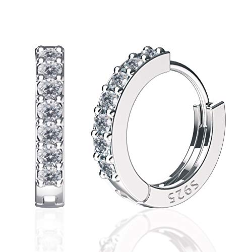 SWEETV orecchini a cerchio in argento sterling 925 per donne - Minuscoli orecchini a cerchio in argento con zirconi