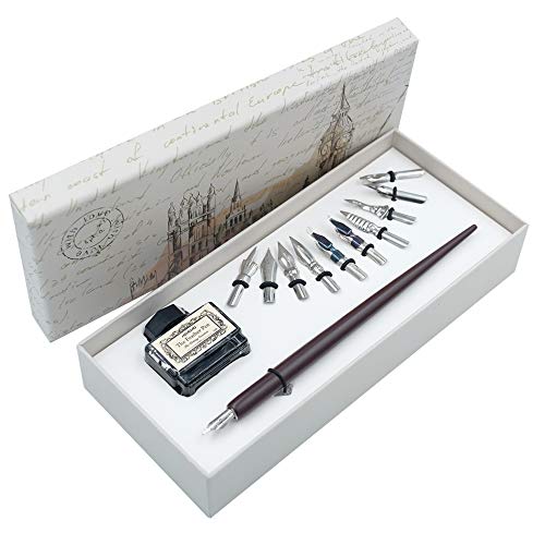 Penna Dip in Legno Set di Calligrafia Artigianale Regalo di Scrittura con Inchiostro e 11 Nibs Ho-Q-301