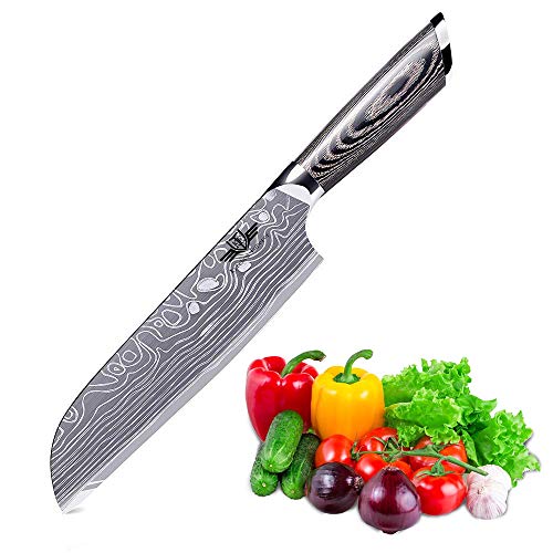 Kitchen Emperor Coltello da Cucina, Coltello Santoku, Coltelli Chef, Cotello da Verdura di Carbonio di Alta qualità in Acciaio Inossidabile con precisione di Taglio e con Manico ergonomico Coltello