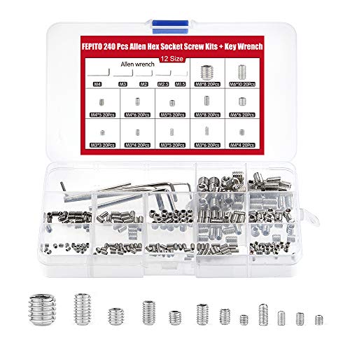 Fepito 240 pz punto tazza viti a testa esagonale Allen Screw set m3 M4 M5 M6 M8 con chiavi Allen piccolo m1.5 m2 m2.5 m3 M4 in acciaio INOX assortimento di fissaggio kit