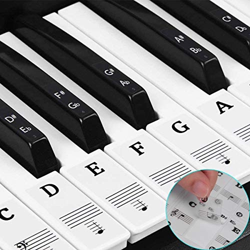 piano e tastiera Music note Full set adesivi per bianco e nero chiavi per 37/49/54/61/88 chiave tastiera,trasparente e rimovibile, perfetto per bambini e principianti (nero)