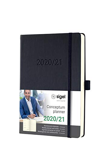 SIGEL C2103 Agenda taccuino settimanale 18 mesi 2020/2021 Conceptum, copertina rigida, 14,8 x 21,3 cm, nero